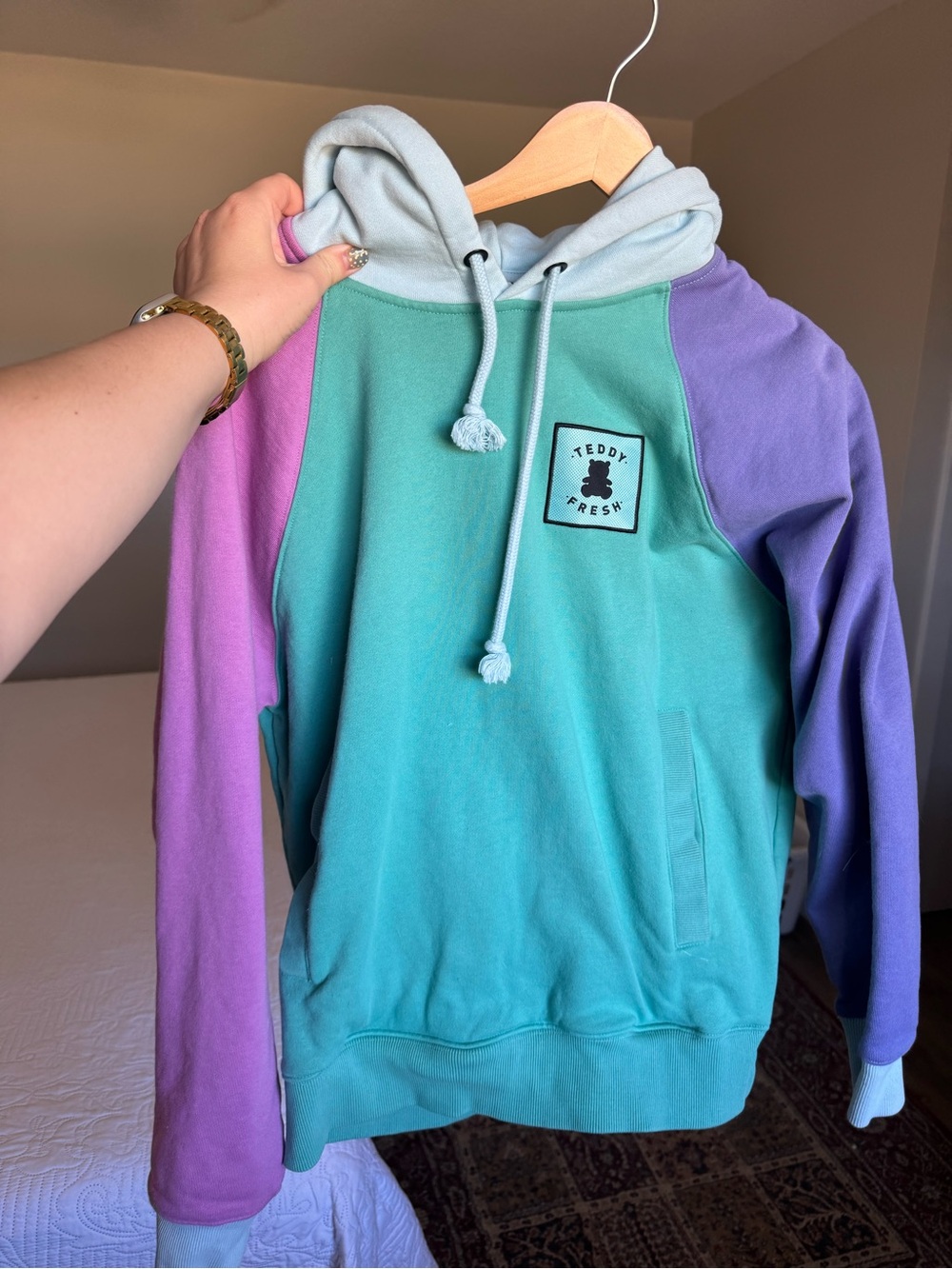 Teddy Fresh Colorblock Hoodie - Mint Green, Lavender, Lilac, Light Gray